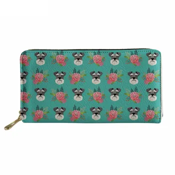 

Fashion Brand Woman's Long PU Leather Purse Cute Tropical Leaf Schnauzer Dog Print Wallet Zipper Credit Card Holder Murse Sumka
