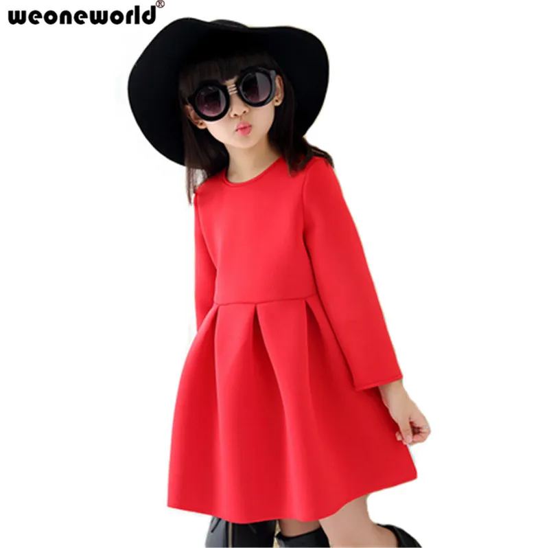

WEONEWORLD Princess Girls Dress 2018 New Fashion Summer Children Long Sleeve Solid Baby Girl Cotton Party Dresses for Kids