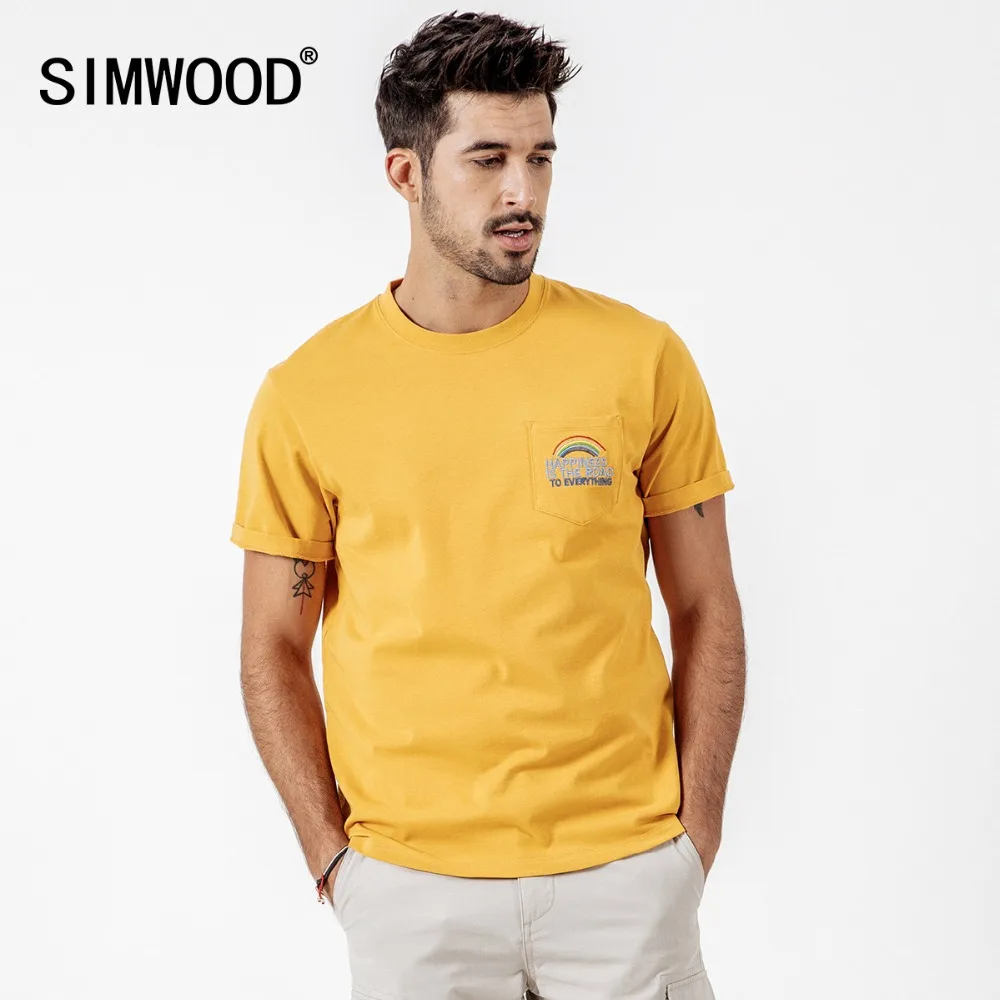 SIMWOOD t shirt Men New 2019 Summer 100% Cotton T shirt