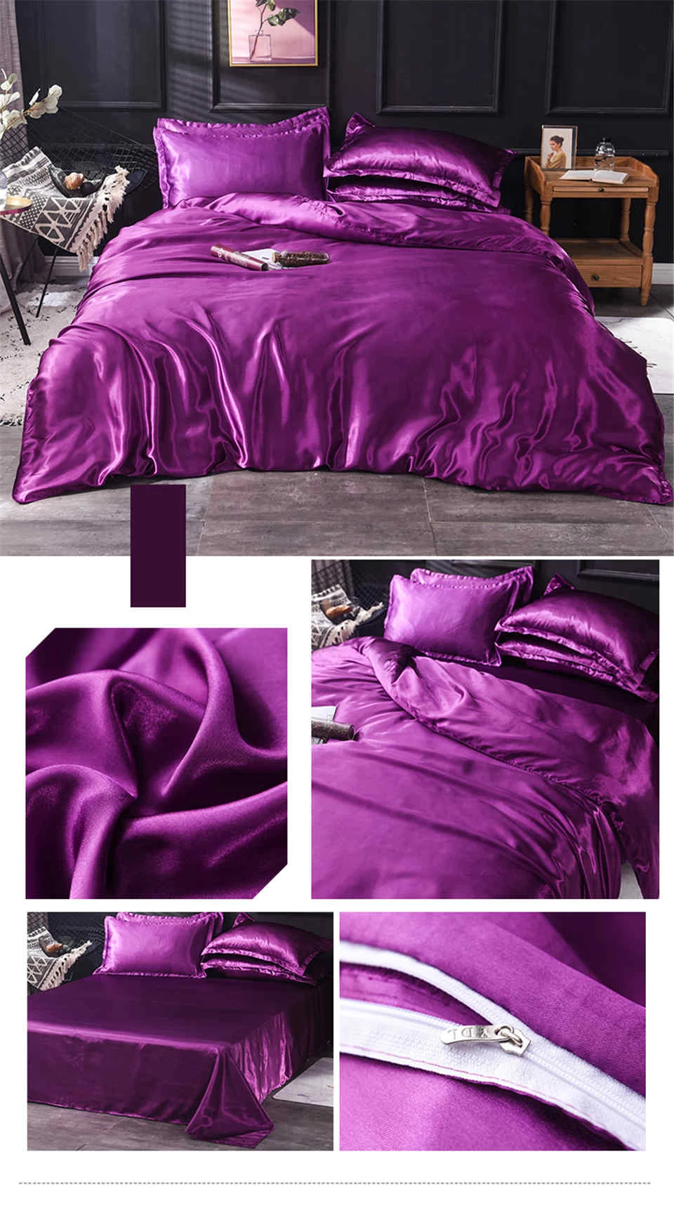 Slowdream Luxury Purple Stain Silk Bedding Set Silky Queen King Bed Set Bedclothe Duvet Cover Queen King Sheet Pillowcase