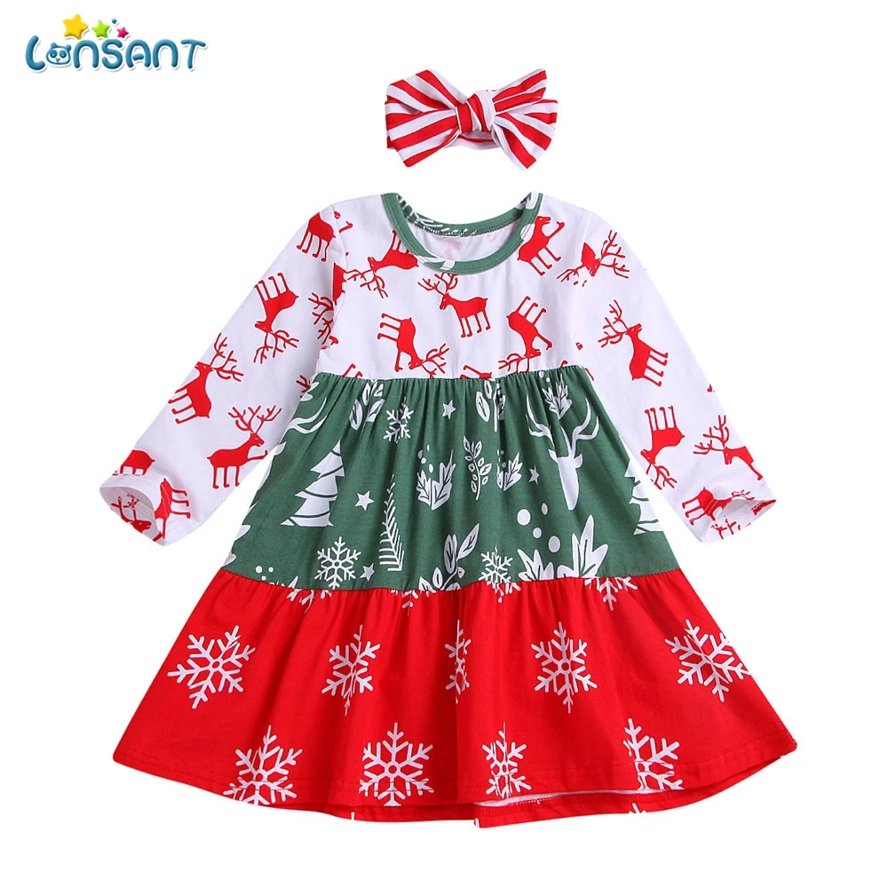 

LONSANT Children'S Christmas Costumes A Line O Neck Long Sleeve Baby Clothes Girl Winter Clothes Kerst Jurk Infantil Menina N30