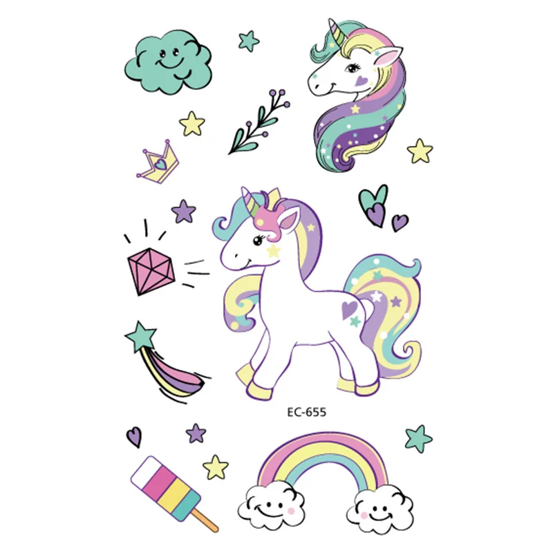 

1pc Unicorn Temporary Tattoo Sticker Cartoon Star moon Cloud Icecream Rainbow Horse Decals Women Girl Kid Body Hand Arm Art New
