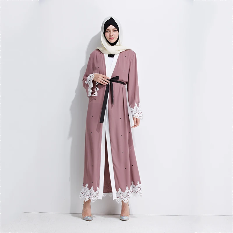 Модные мусульманские женские кружевные платья с принтом Abaya кардиган кимоно