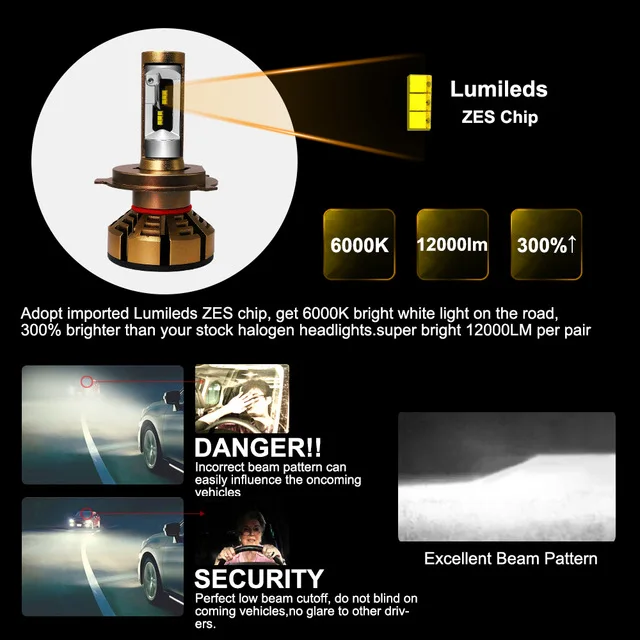 Crbrillar H7 светодиодный H4 с Lumi s luxeon ZES чипы фар H1 H11 9006 HB4 9005 HB3 Лампа 6000K 12V 12000LM для