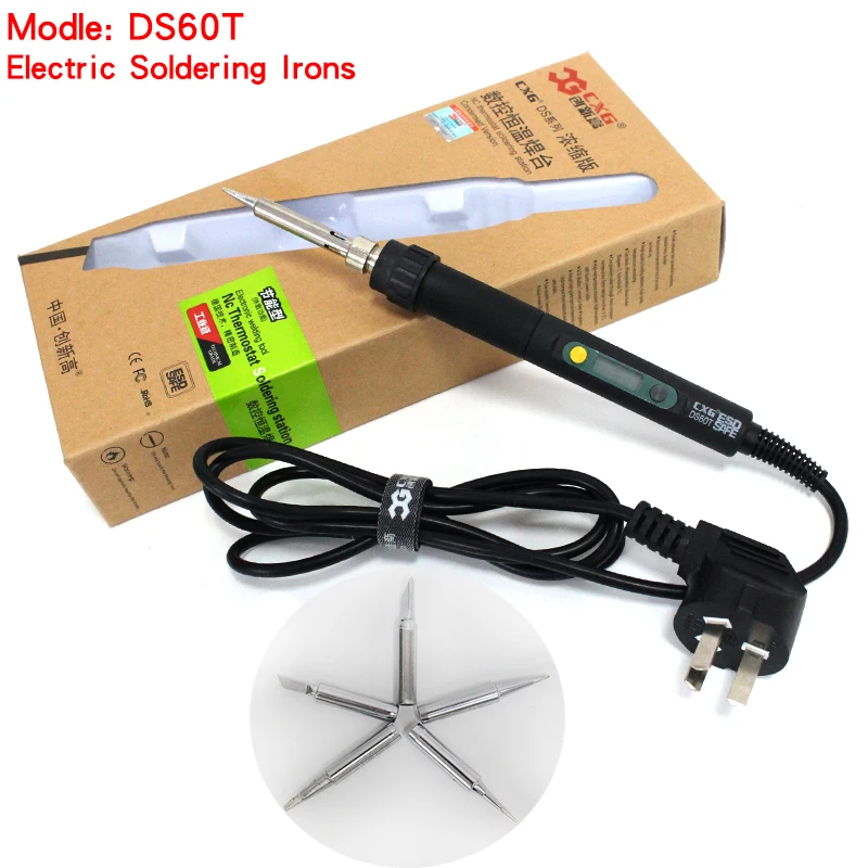 

CXG DS60T high quality Soldering Irons welding electric tool iron tip 220V 60W with Solder Iron Tip 5pcs free shipping