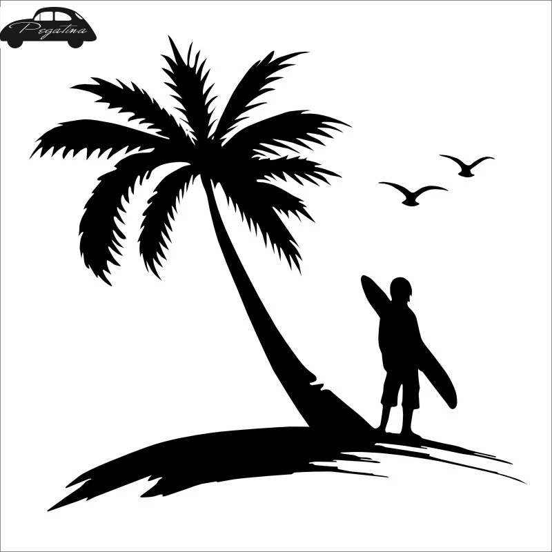 Pegatina Beach Coconut Tree Bird Surf Sticker Surfing Car Decal  Posters Vinyl Wall Boat Yacht Decor Mural Sticker