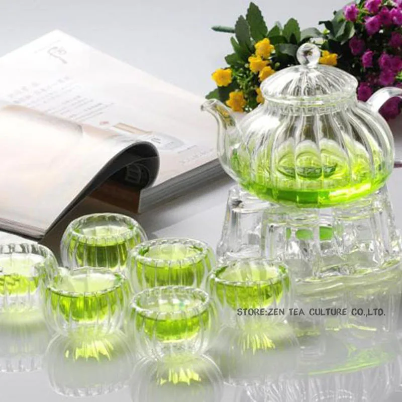 

Drinkware Tea Set Teapot Pumpkin Stripe Heat Resistant Borosilicate Glass Kung Fu Teapot with Filter for Flower Puer Tea 600ml