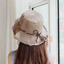 Женская вязаная шляпа с бантом, шляпа от солнца, Весенняя летняя Панама, элегантные женские полые шапки для рыбака, подарок для девушек, для путешествий