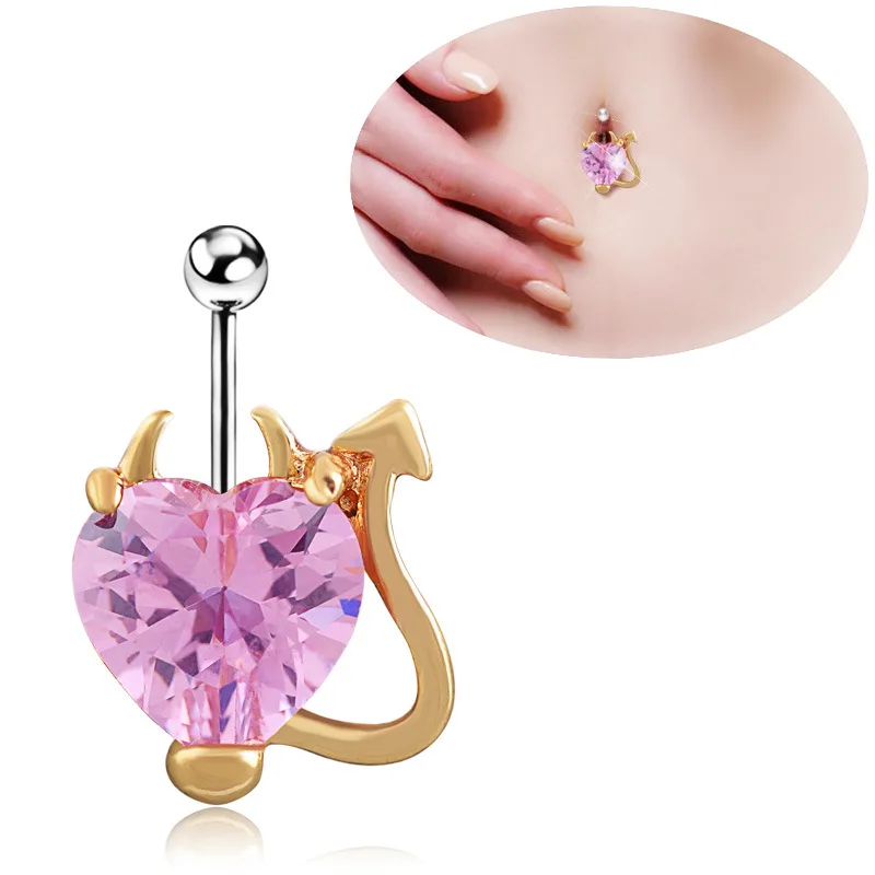 

Gold Surgical Stainless Steel Heart Shaped Zircon Crystal Devil Belly Button Ring Navel Belly Piercing Ombligo Body Jewelry
