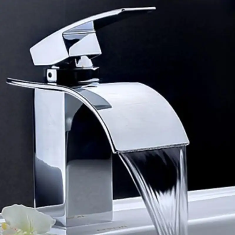 

Deck Mount Waterfall Bath Faucet Luxury Silver Color Chrome Vanity Vessel Basin Sinks Mixer Kitchen bathroom Tap Home supplies