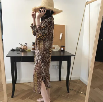 

Sannian 2019 Spring And Summer New Korean Temperament Goddess Leopard Print Dress Chiffon Light Loose Long Dresses Women
