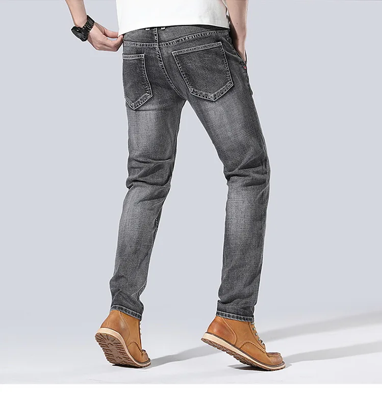 Осень, мужские джинсы, деловые, повседневные, прямые, свободные, темно-серые, стрейчевые, джинсовые брюки, классические, для мужчин, большие размеры 28-44, 46, 48