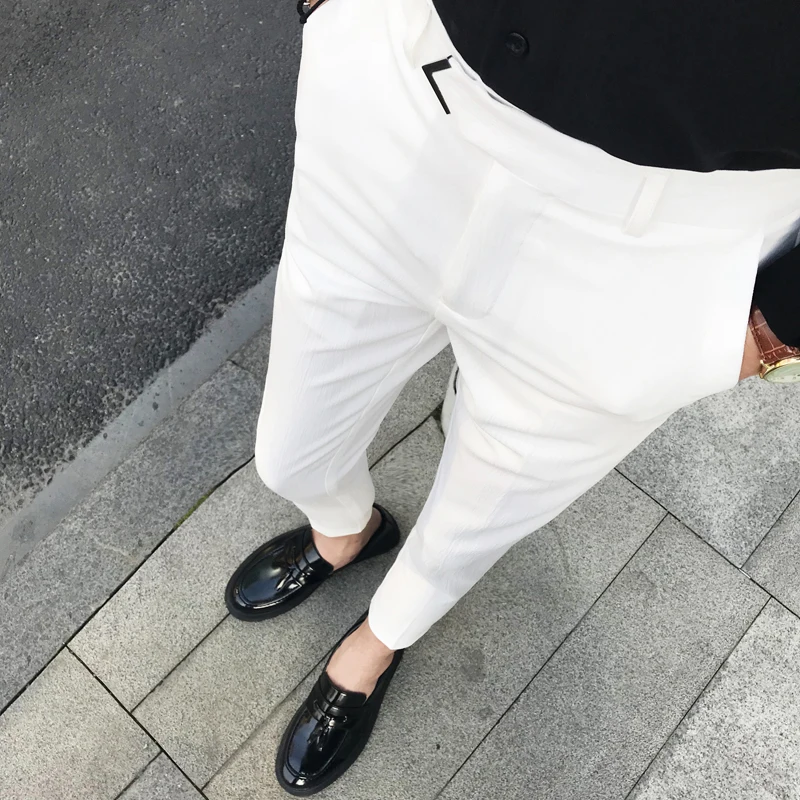 2018 Summer New Slim Cone Gentleman Stripe Feet Nine Business Casual Pants Personality Fashion Classic Influx Urban Hair Stylist