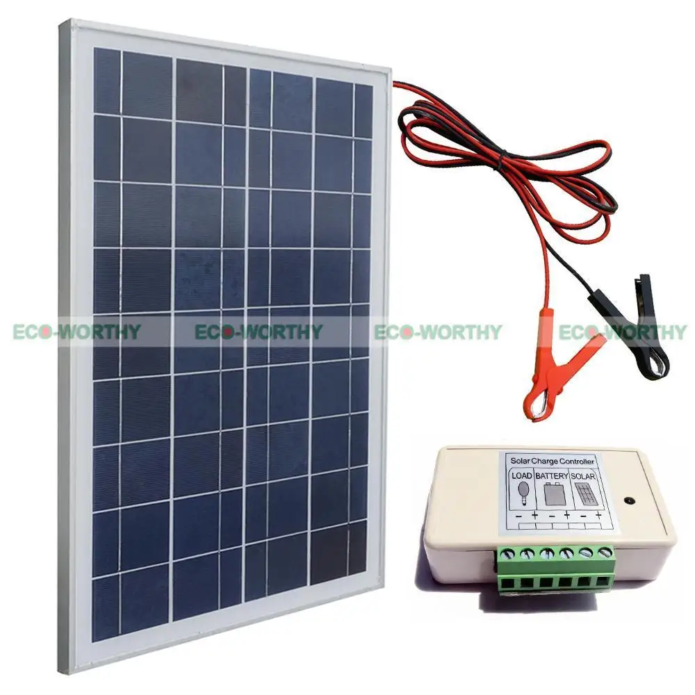 

25W Poly Solar Panel Kit W/ High Quality battery clip& 3A controller For Camping