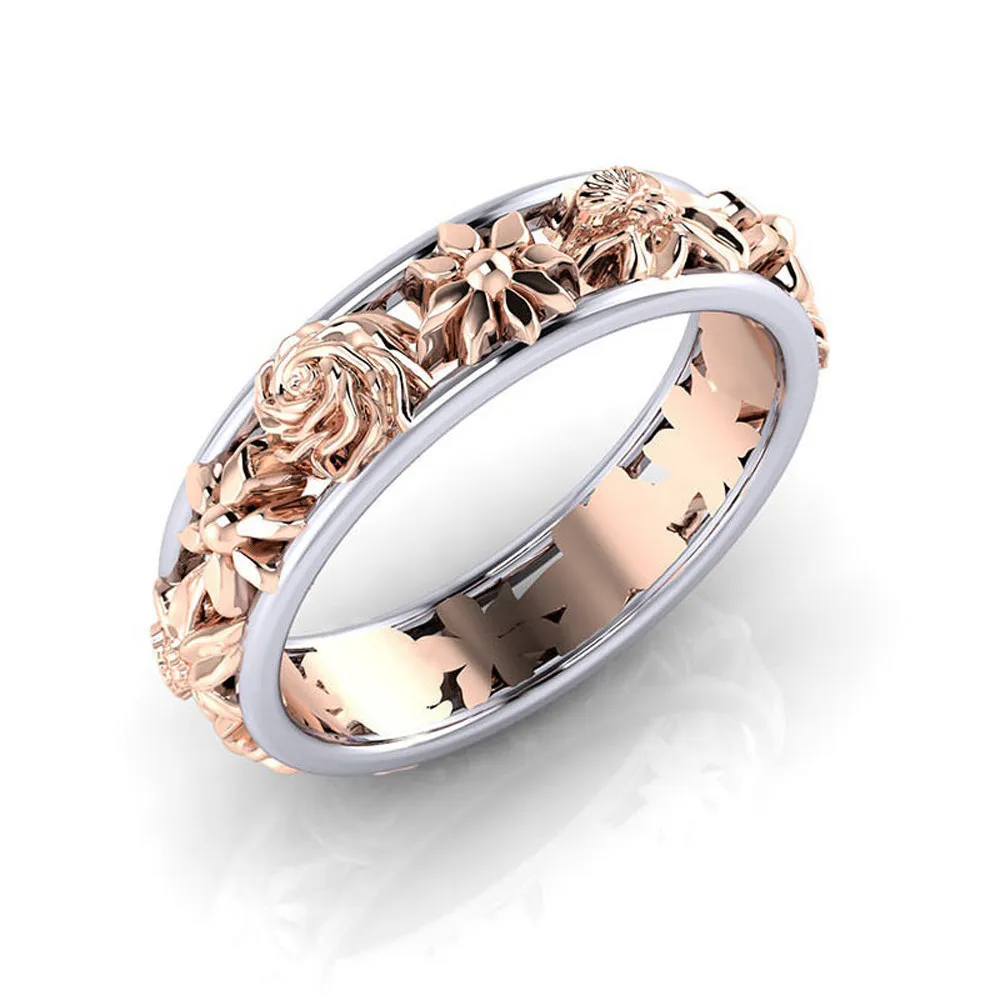 Rose Gold Color Hollow Flower Wedding Rings For Women