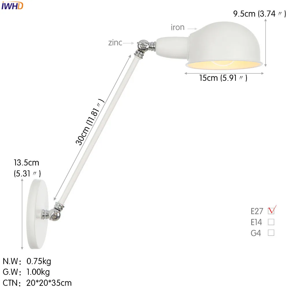 IWHD Лофт промышленный Ретро крепеж для настенных светильников ванная комната спальня рядом с лампой винтажный настенный светильник светодиодный светильник