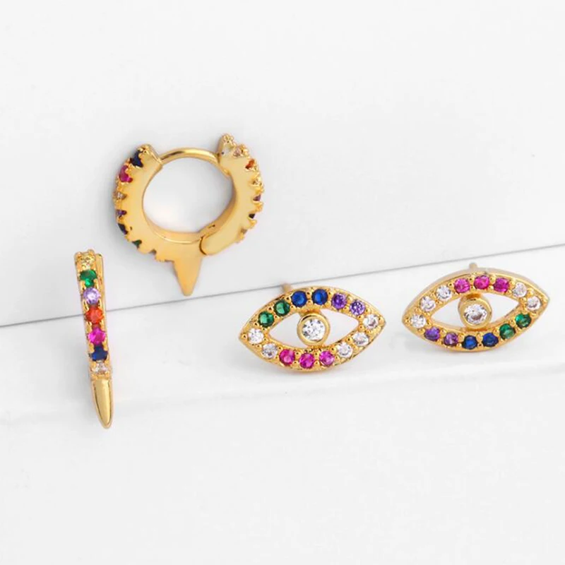

Mini Small Hoop Earrings Colorful Zircon Women Earring Paved Gold Color Evil Eye Nail Cute Fashion Jewelry Punk Accessory MZ019