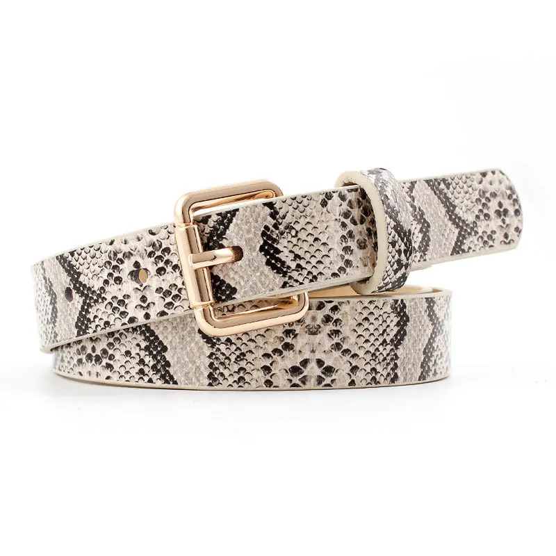 Wholesale Snake Print Leather Belts For Women High Quality Vintage Female Dress Belt Gold Square Pin Buckle Jeans Waistband 834