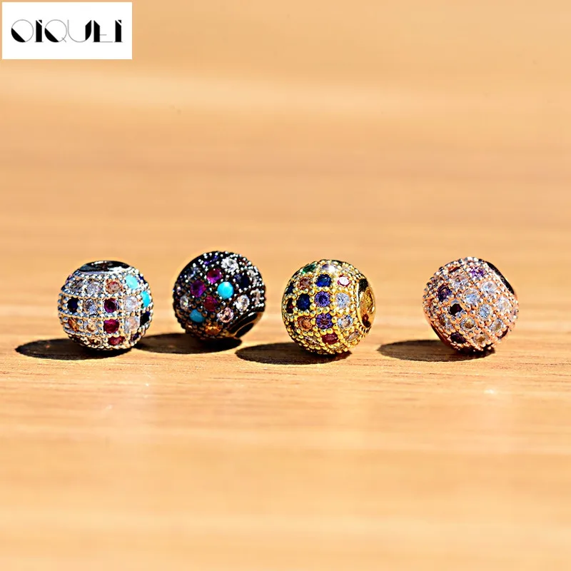 

OIQUEI 8mm Micro Pave CZ Copper Spacer Beads Cubic Zircona Colorful Rhinestone Round Shape Beads For DIY Bracelet Jewelry Making