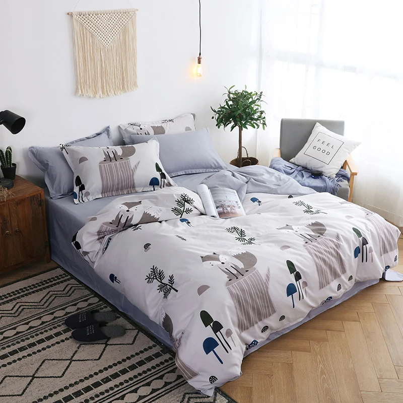 

2019 Cartoon Cute Gray Three Squirrel Bedding Set Children Cotton Bed Linen 3/4pcs Bedclothes Duvet Cover Bed Sheet Pillowcases