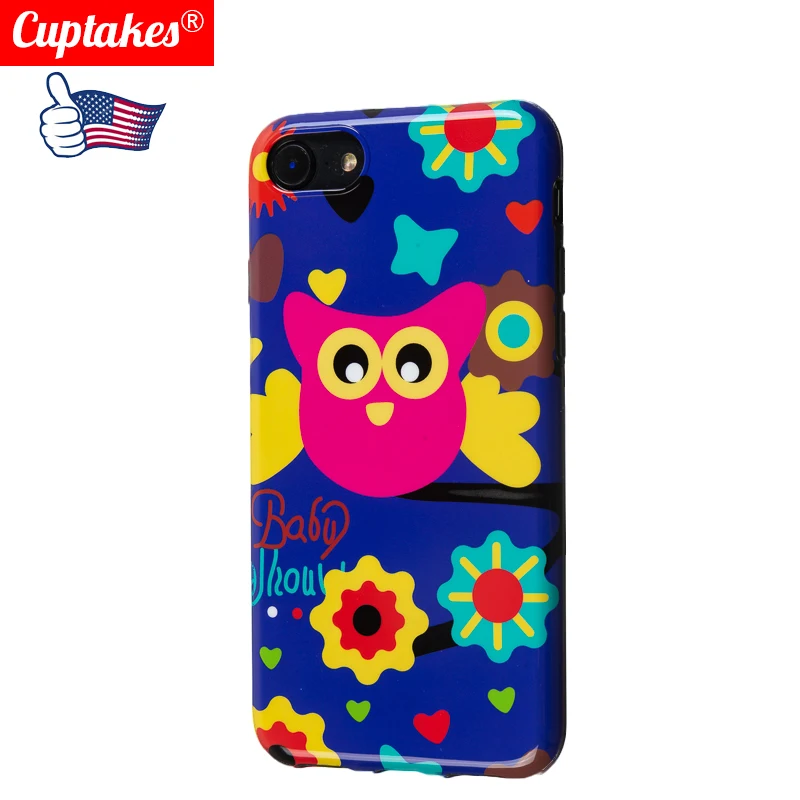 Luxury Glossy IMD Soft Silicone Case for Apple iPhone 7 8 Plus X 10 XS Max XR 6S 6 Cover Cute Cartoon Baby Owl in Heaven Floral | Мобильные