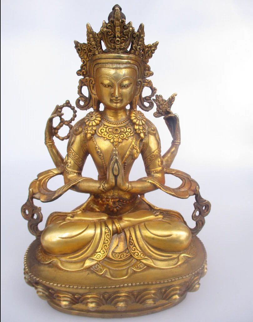 

High 11.4 inch Antique Buddha Sculpture ,Collectible Old Tibetan Brass Buddha Statue F0004