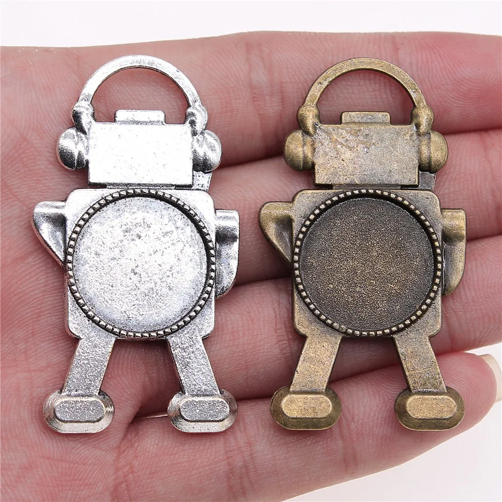 WYSIWYG 2pcs 20mm Inner Size Antique Bronze Silver Color Robot Steam Punk Cameo Cabochon Base Setting Charms Pendant | Украшения и