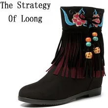 Зимние сапоги из натуральной кожи с вышивкой и бисером на молнии; нескользящие Короткие Плюшевые ботинки; женские ботинки из коровьей кожи с бахромой; сезон весна-осень; ZY171010