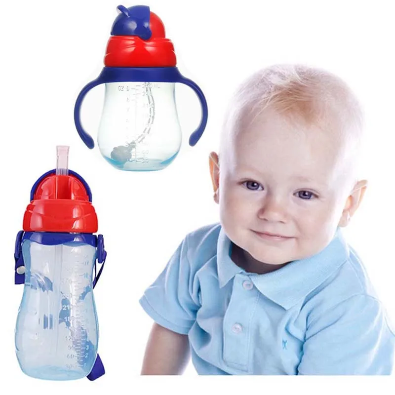 

330ML Baby's Feeding Water Bottles With Strap Learning Sippy Cups Big Mouth Kids PP Waterproof Training Cup Bottle