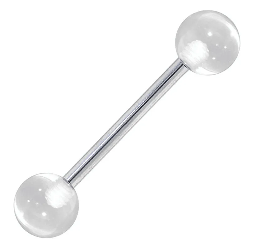 

Free Shipping 100pcs Body Jewelry Acrylic Clear Ball Tongue/ Nipple Ring Barbells Bar 14G~1.6mm Retainers Piercing Jewelry
