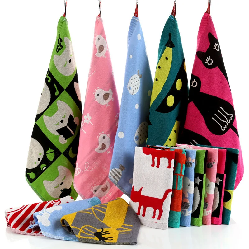 

35*35 Baby Cartoon Gauze Towel with Hook Absorbent Square Face Towel Newborn Children Big Size Cute Hand Towel