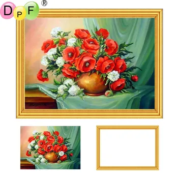 

DPF Framed Diamond Painting red flower Diamond Embroidery mosaic full round drill home decor wall painting unique gift
