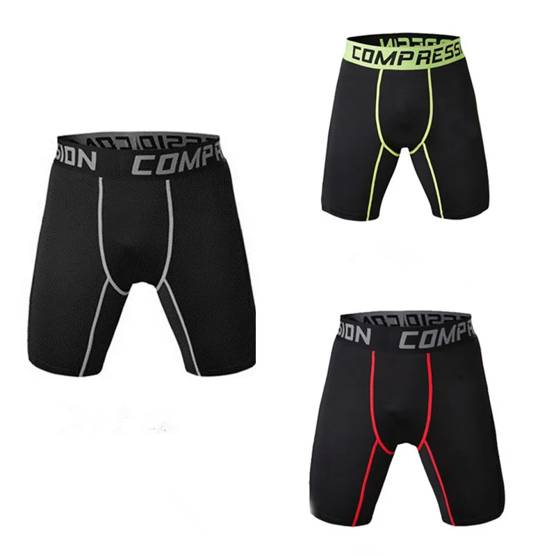 

3 pieces 2019 Men's Compression Shorts Bodybuilding Fitness Summer Running Breathable Elastic Male Gyms Shorts