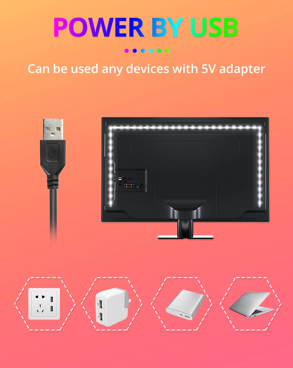 USB LED Strip with IR Remote Music Controller IP20 IP65 Flexible LED Strip Light SMD5050 RGB 5V USB TV Background Lightgting (13)