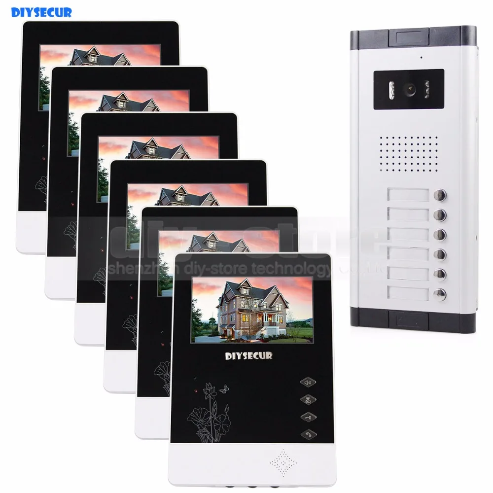 DIYSECUR 4.3 inch 4-Wired Apartment Video Door Phone Audio Visual Intercom Entry System IR Camera For 6 Families DIYSECUR 4.3 inch 4-Wired Apartment Video Door Phone Audio Visual Intercom Entry System IR Camera For 6 Families