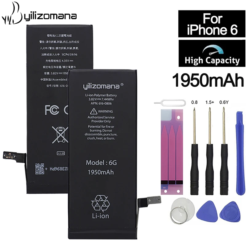 

YILIZOMANA Original 1950mAh High Capacity Mobile Phone Battery Replacement for Apple iPhone 6 6G Batteries with Free Tools Kit
