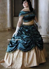 Princess Victorian Belle Civil War Steampunk Ball Dress Gown in teal and light gold satin /Vintage Dress/Holiday Dress