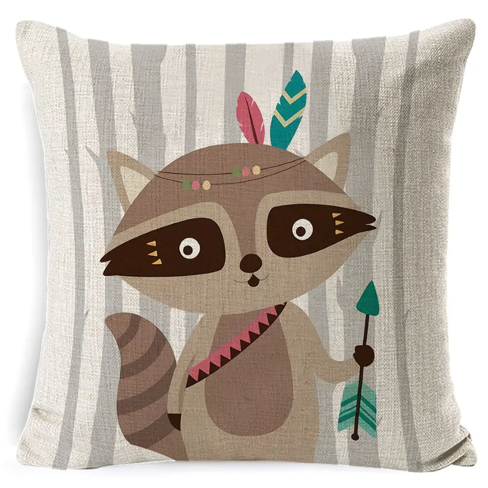 قبيلة الجنبات وسادة حيوان أليف غطاء الدب الثعلب طباعة كيس وسادة كتاني الزخرفية ل مقعد أريكة المنزل ديكور رمي المخدة