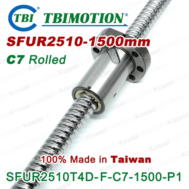 TBI 10mm lead ball screw 2510 C7 1500mm with SFU2510 nut for high stability CNC diy kit
