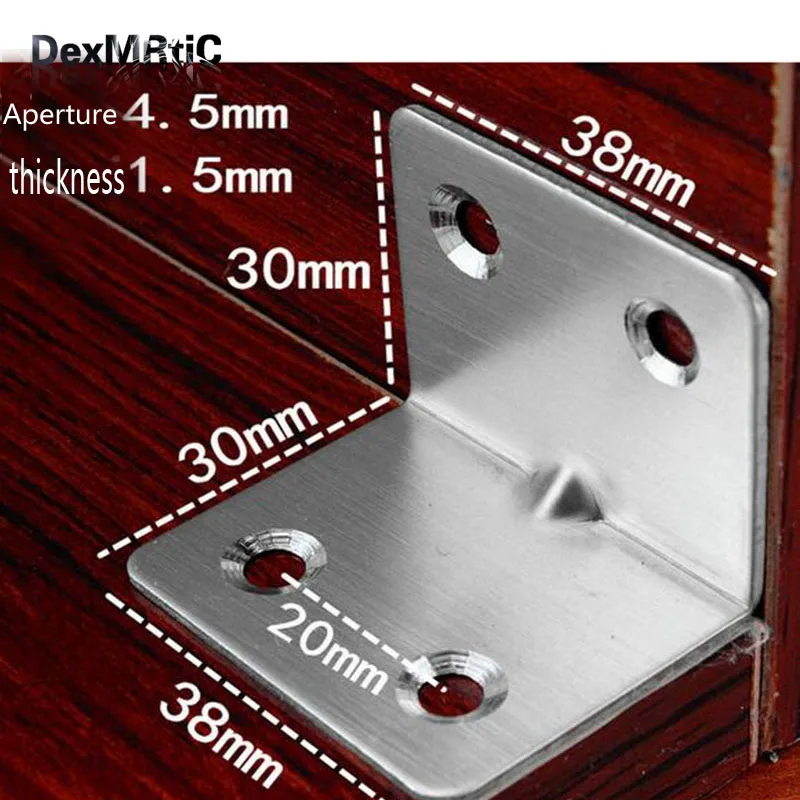 20pcs L Shape Thickened Stainless Steel Corner Brackets 4 Holes Fixing