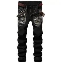 #1546 Mens black jeans Patchwork Straight Designer jeans men Slim fit biker jeans Skinny Homme Leather Patchwork Multi Zipper