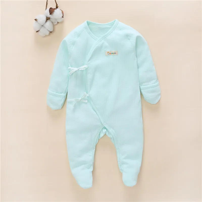 

Baby Footed Pajamas with Mitten Cuffs Blet Closure 100% Cotton Solid Color Soft Cute Baby Footies Sleepers 0-9 Months
