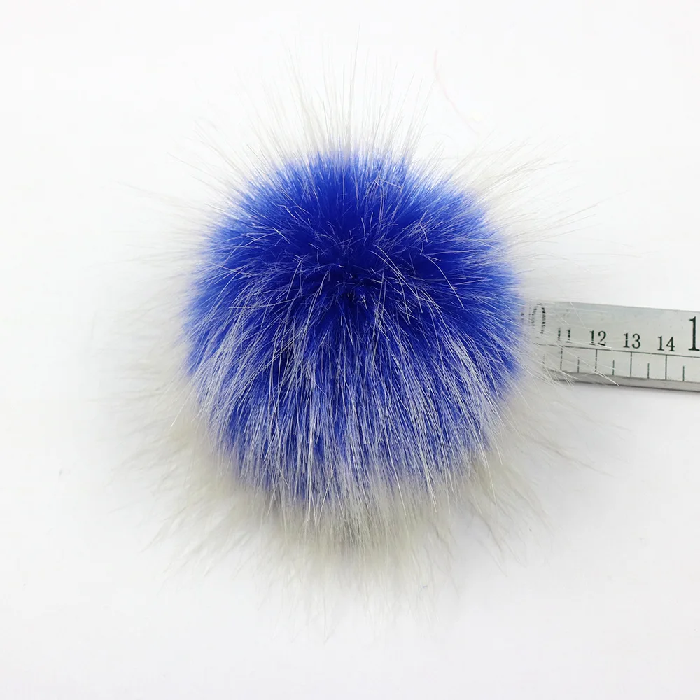 Royal blue white tip 2 шт./лот, 10 см, DIY, искусственный мех енота, помпон, Меховые помпоны для женщин, детей, шапочки, шапки, Лисий шарик, для обуви, шапки, сумки - Цвет: Royal blue white tip