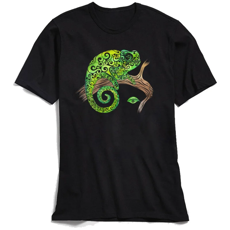 Swirly Chameleon T-Shirt Short Sleeve Summer Special Men's Summer Fall T Shirt Summer Sweatshirts O-Neck Pure Cotton Swirly Chameleon black