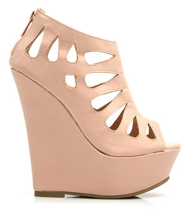 Cute Pink Wedges High Heels Women Shoes Cut-outs Summer Ladies Shoes 2015 Custom Made Party Shoes Sandal Wedges Women Shoes