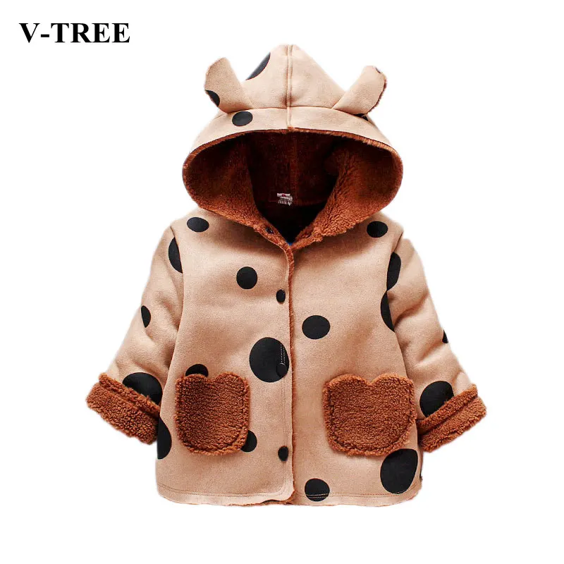 

Winter Baby Girls Hoody Coats Dot Warm Jackets For Girls Thicken Children Outerwear Fleece Kids Fur Coat Toddler Windbreaker