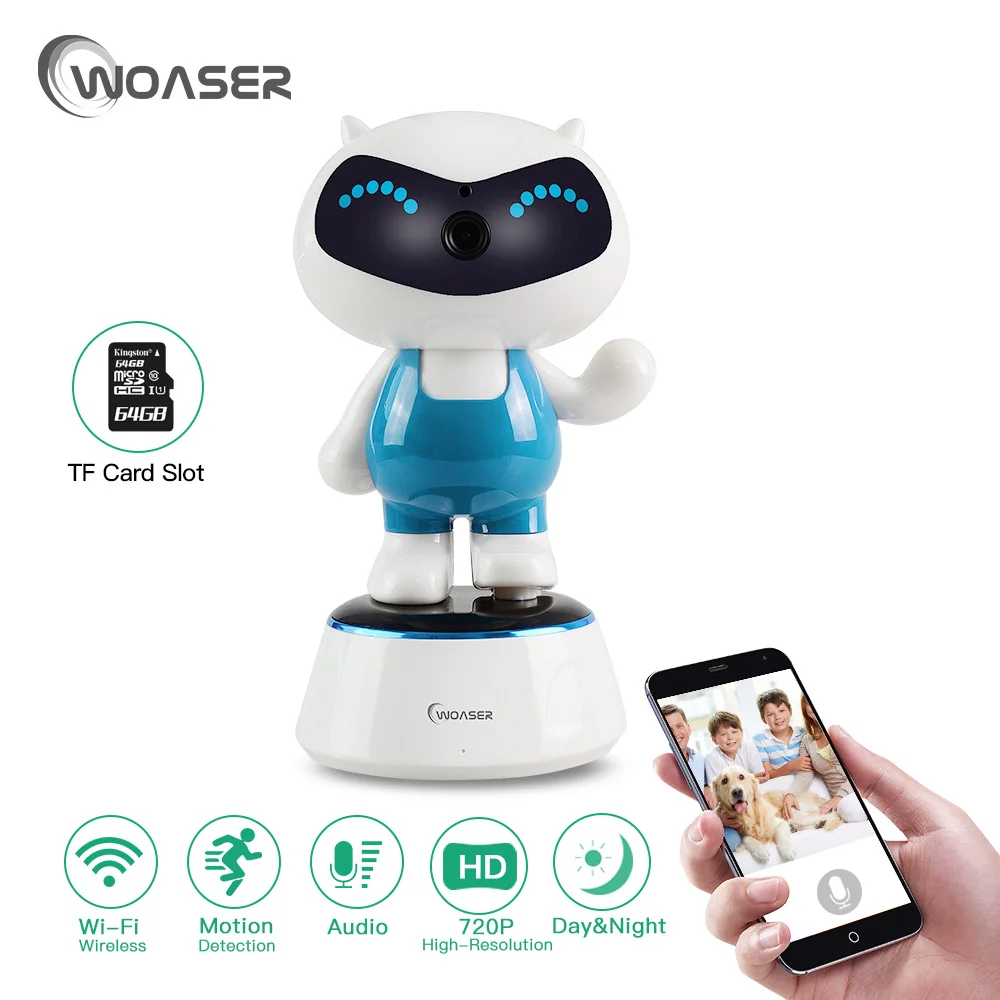 

WOASER 720P Robot IP Camera Phone APP Control PTZ HD Wireless WiFi Baby Monitor Support TF 128G Security Camera Night Vision