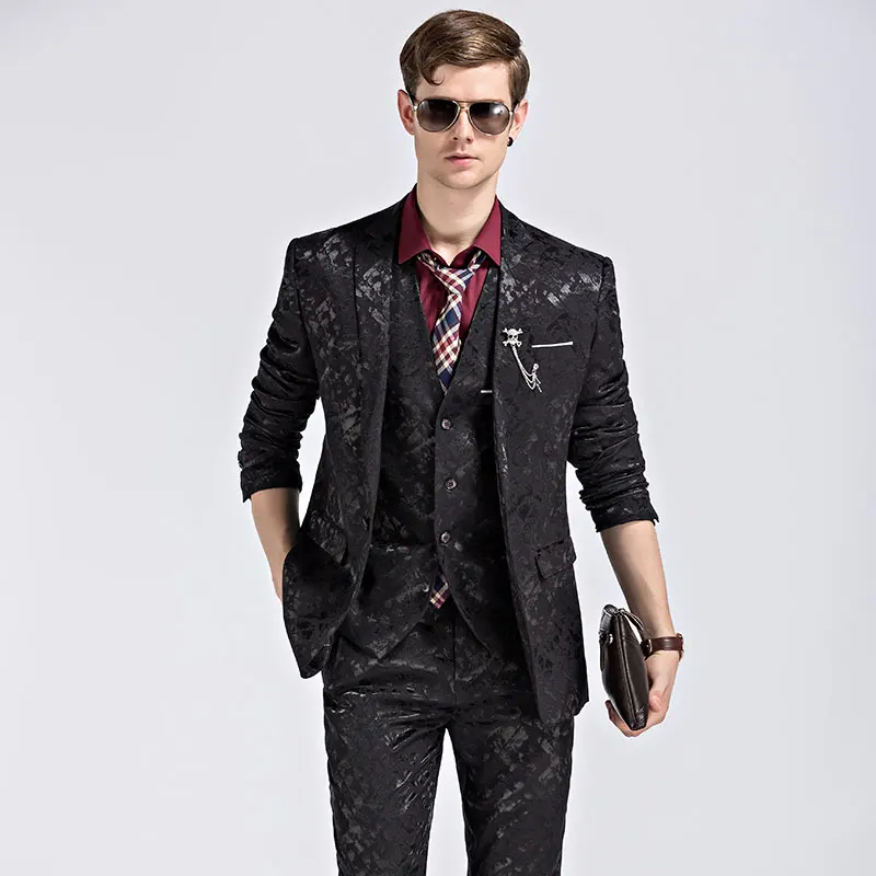 

Suits Men Peinted Pattern 3piece Wedding Suits for Men Smart Casual Sets