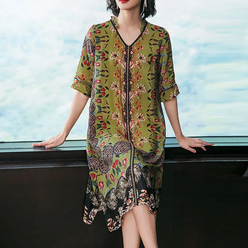 YICIYA Summer Print Floral Silk Dress for Women Plus Size Large Elegant Boho Vintage Party