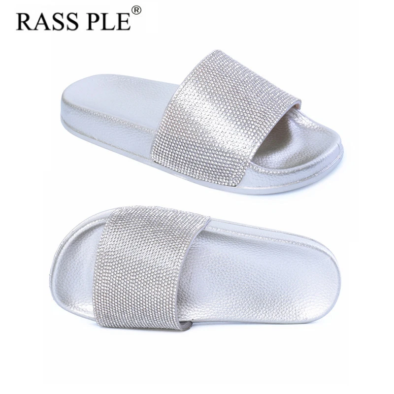 

RASS PLE 2018 Fashion Crystal Slippers Slides Flip Flops Rhinestone Sequin Flip Flops Sandals Anti-Slip Summer Shoes Women
